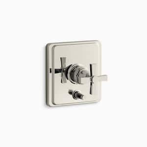 Pinstripe Rite-Temp 1-Handle Valve Trim with Push-Button Diverter and Cross Handle in Vibrant Polished Nickel