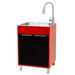 All-in-One 24 in. x 21.2 in. x 34 in. Stainless Steel Drop-In Sink and Cabinet with Faucet in Red and Black