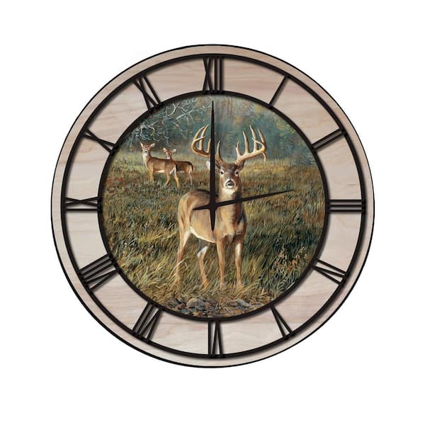 Unbranded "First Light Buck" Woodgrain Accent and Black Numbers Imaged Wall Clock