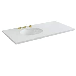 43 in. W x 22 in. D Quartz Vanity Top in White with White Oval Left Basin