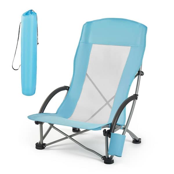 Folding Beach Chair with High Back, Includes Cup Holder, Mesh Backrest, Carry Bag, Portable Camping Chair for Adults