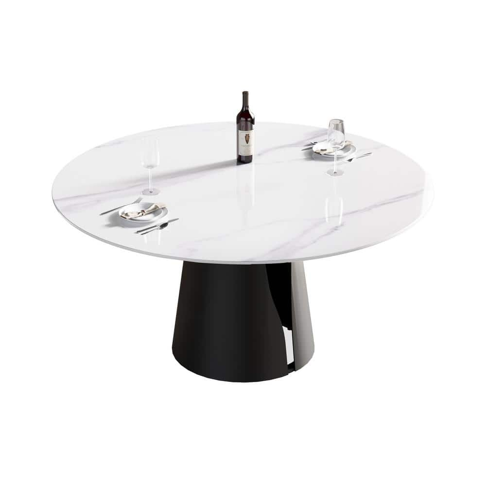 J&E Home 53.15 in. White Modern Round Sintered Stone Top Dining Table with  Carbon Steel Base Seats 6 PVS-DT010JX01 - The Home Depot