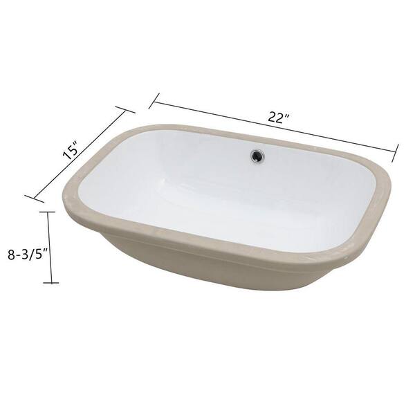 Fulorni 22 in. Undermount White Ceramic Porcelain Bathroom Sink
