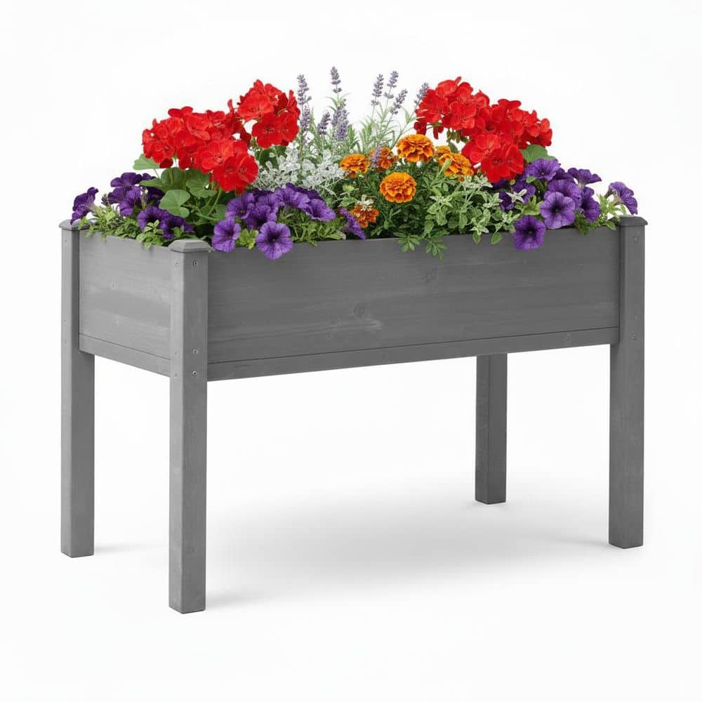 Grey 48 in. x 24 in. x 30 in. Raised Garden Bed with Legs, Wooden Planter Box for Outdoor Plants, Flowers and Vegetables price history on PriceWatchPro