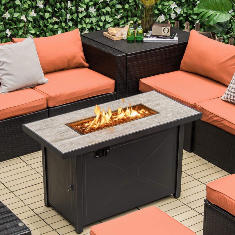 42" Black Steel Gas Fire Pit Table with Ceramic Top