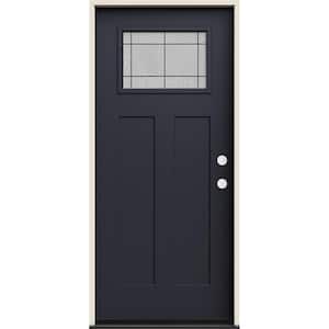 36 in. x 80 in. Left-Hand 1/4 Lite Craftsman Dilworth Decorative Glass Black Fiberglass Prehung Front Door
