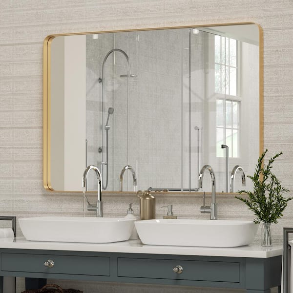 PAIHOME 30 in. W x 40 in. H Large Square Mirrors Metal Framed Bathroom Mirror Wall Mirrors Bathroom Vanity Mirror in Gold