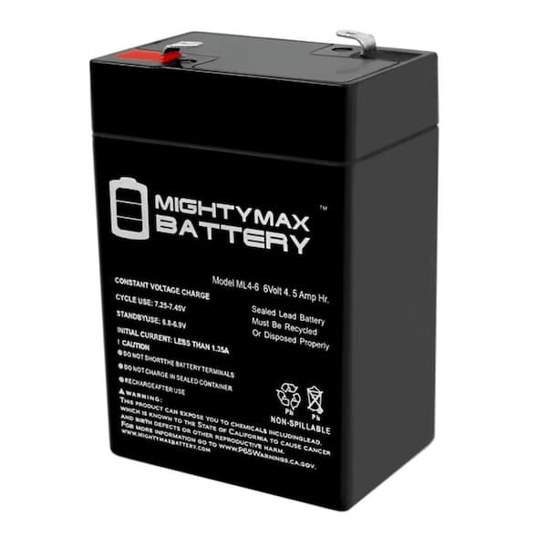 MIGHTY MAX BATTERY ML4-6 - 6V 4.5AH OPTRONICS A5006 BATTERY plus 6V CHARGER