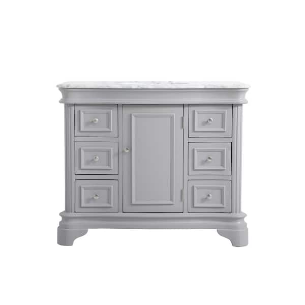 Unbranded Timeless Home 42 in. W x 21.5 in.D x 35 in.H Single Bath Vanity in Grey with Marble Vanity Top in White with White Basin