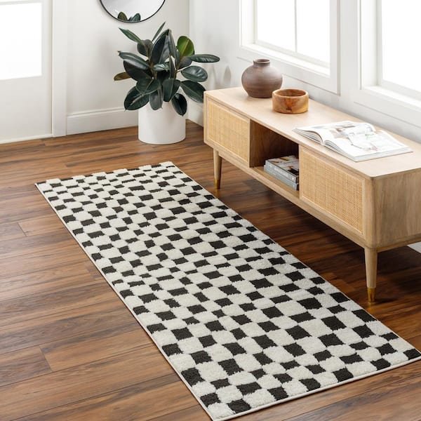 Freud Black/Cream Checkered 3 ft. x 7 ft. Indoor Runner Area Rug