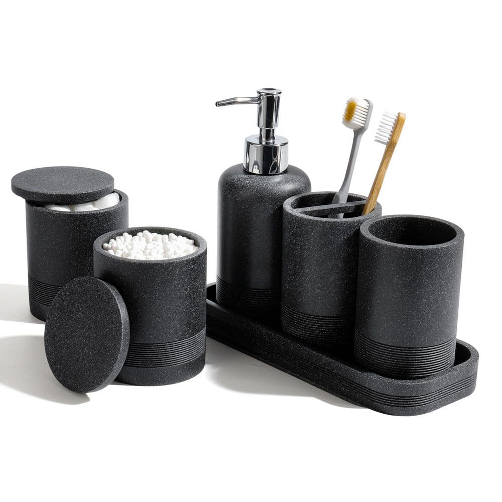 6-Piece Bath Accessory Set with Toothbrush Holders Set, Soap Dispenser, Vanity Tray, Tumbler, Cotton Swab Jars, Black price history on PriceWatchPro