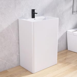 24 in. x 17 in. Rectangle Composite Stone Solid Surface Pedestal Bathroom Sink in White