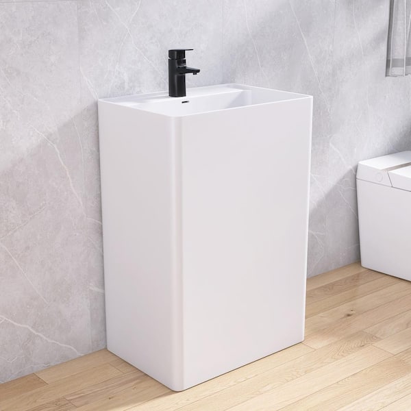 MEDUNJESS 24 in. x 17 in. Rectangle Composite Stone Solid Surface Pedestal Bathroom Sink in White