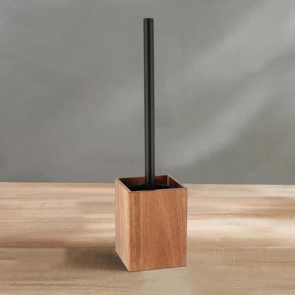 Acacia Square Toilet Brush and Holder Set Brown