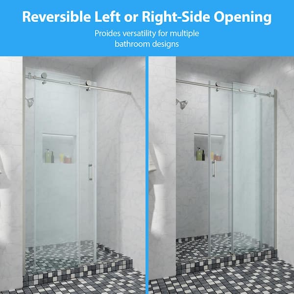 48 in. W x 76 in. H Single Sliding Frameless Shower Door/Enclosure in Brushed Nickel with Clear Glass