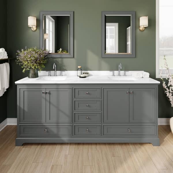 Deborah 80 in. Double Freestanding Dark Gray Bath Vanity with White Cultured Marble Top