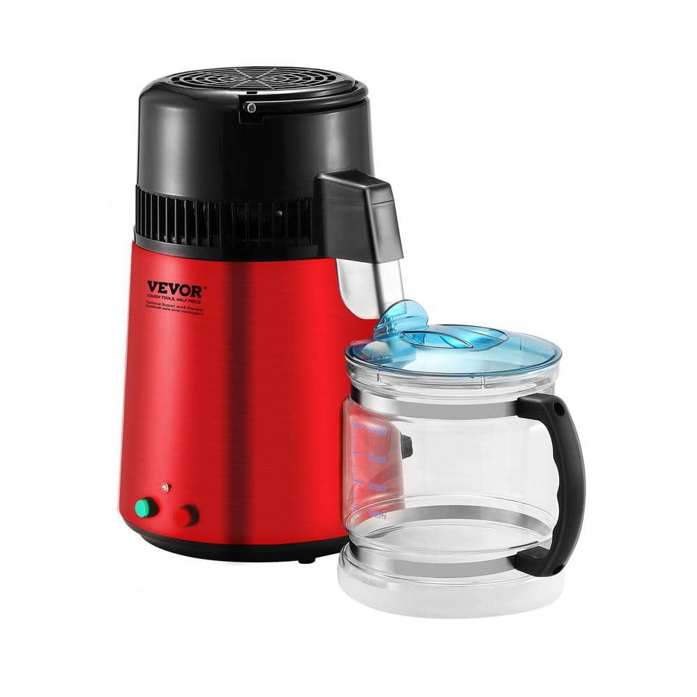 VEVOR Water Distiller 16-Cups Red Purifier 11 in. W 1.05 gal. Electric Kettle for Home Countertop Stainless Steel Interior