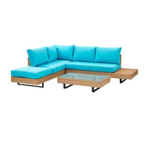 Urmieh Blue Rattan outdoor lounge 5-Person Seating Group with Cushions