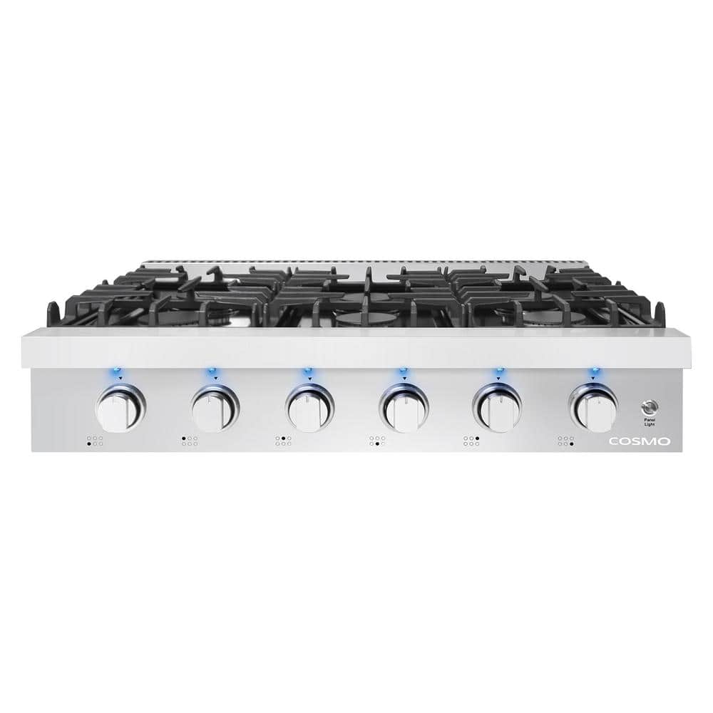 Cosmo 36 in. Gas Cooktop in Stainless Steel with 6 Burners, Silver