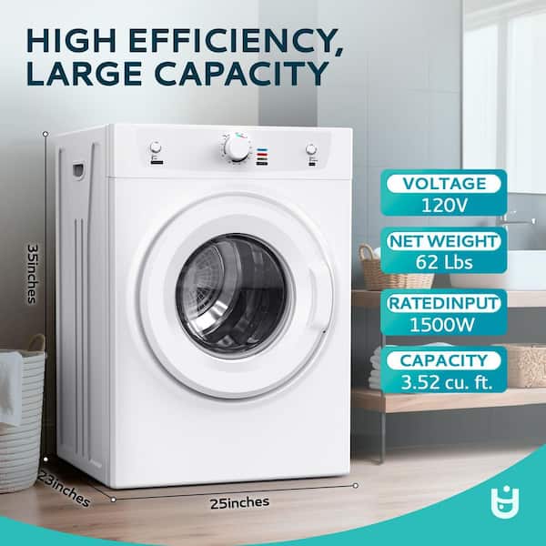 SIMZLIFE 3.5 Cu. Ft. vented Front Load Stackable Electric Compact Dryer in White with Multiple Drying Modes, Exhaust Hose ZX-CD-14-S-HD