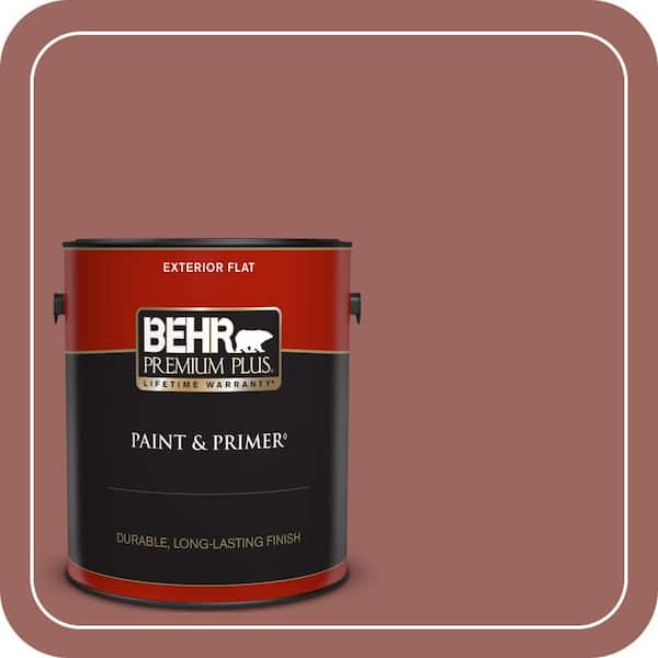 BEHR PREMIUM PLUS 1 gal. #ECC-34-3 Terra Cotta Sun Flat Exterior Paint & Primer