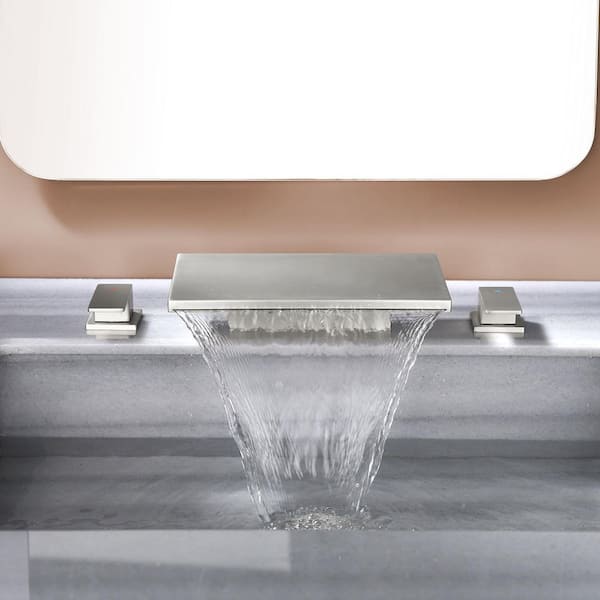 Vara 2-Handle Tub Deck Mount Roman Tub Faucet 10.94 in. Width Waterfall Spout Brushed Nickel