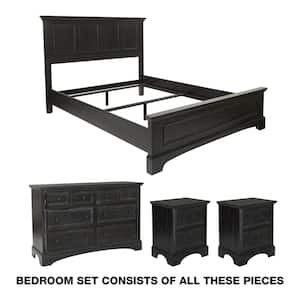 Farmhouse Basics Rustic Black Queen Bedroom Set with 2 Nightstands, and 1 Dresser (7-Pieces)