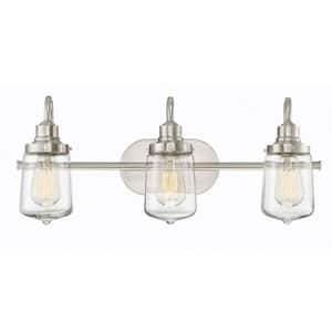 24 in. W x 10 in. H 3-Light Brushed Nickel Bathroom Vanity Light with Clear Glass Shades