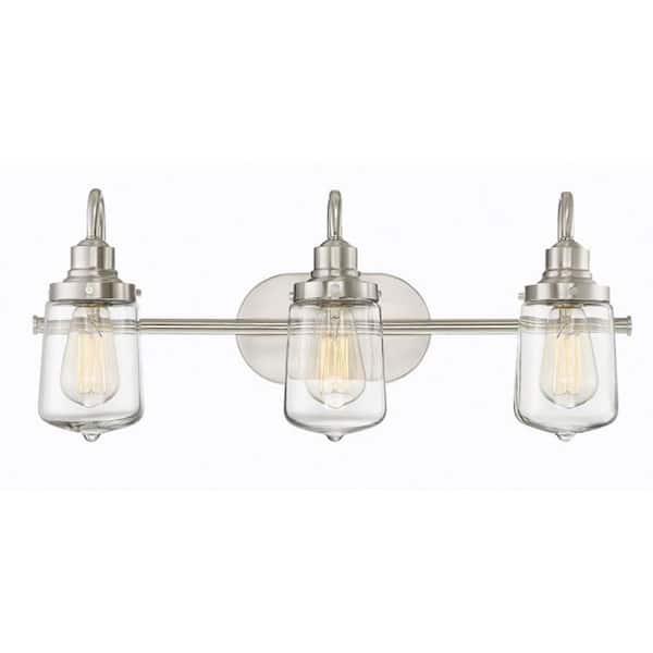 Savoy House 24 in. W x 10 in. H 3-Light Brushed Nickel Bathroom Vanity Light with Clear Glass Shades
