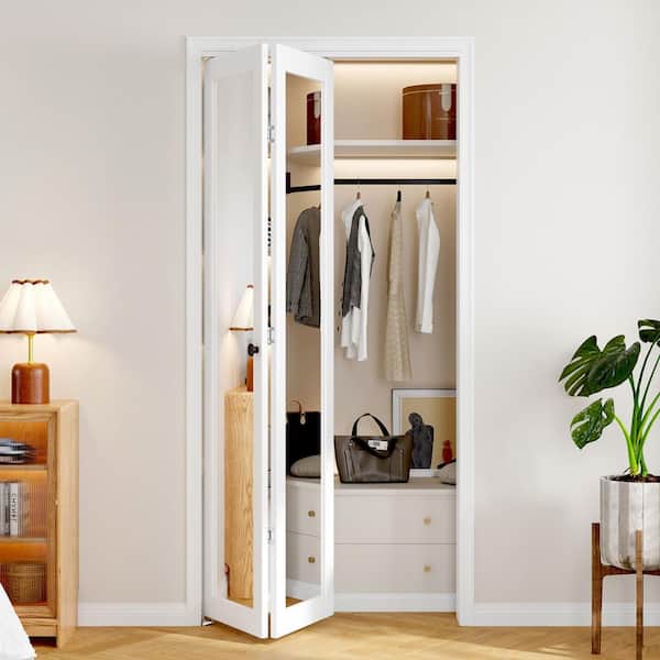 Fredbeck 36 in. x 80 in. 1-Lite Mirrored Glass White Finished
