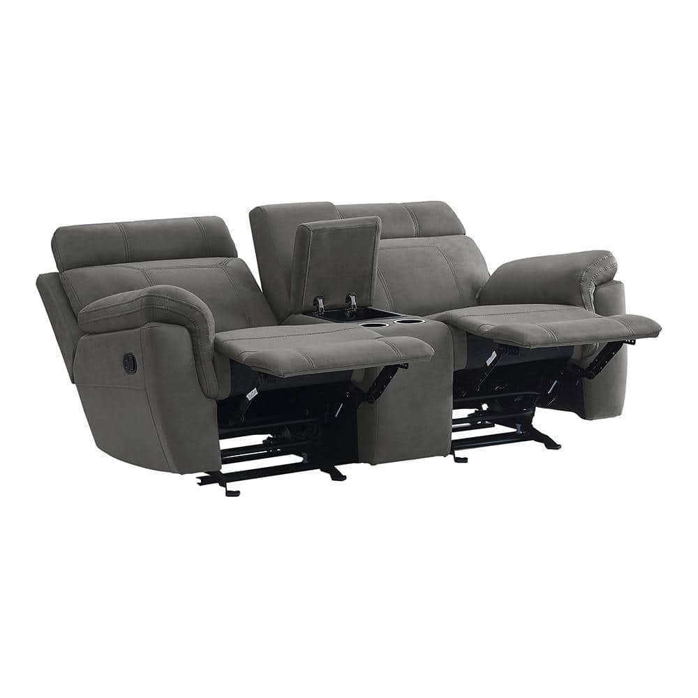 Clifton 76" Gray Microfiber Reclining Loveseat with Cup Holders