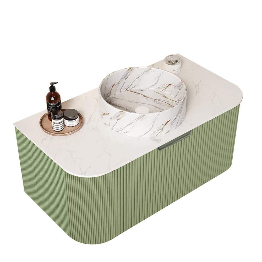 Baye 36 in. W Floating Light Green Bath Vanity with White Textures Ceramic Sink and Engineered Marble Top Unassembled price history on PriceWatchPro