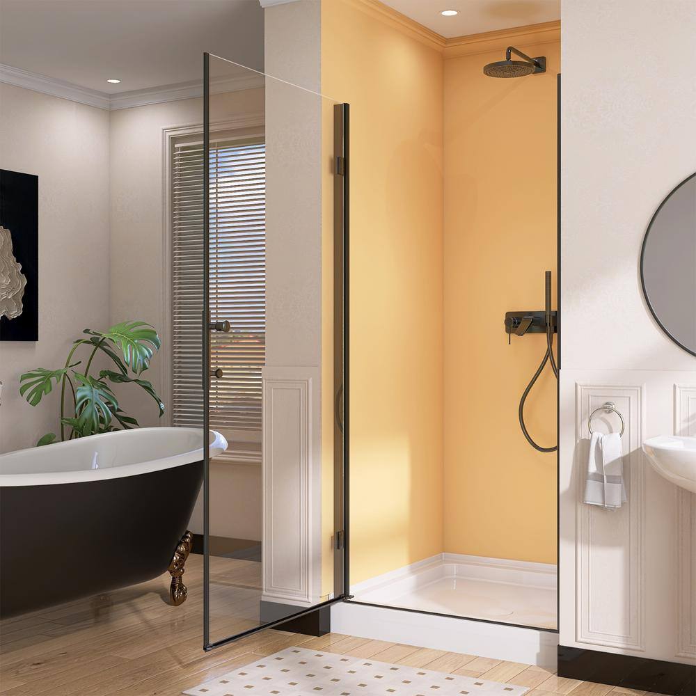Matte Black Frameless Pivot Shower Door with Clear Tempered Glass