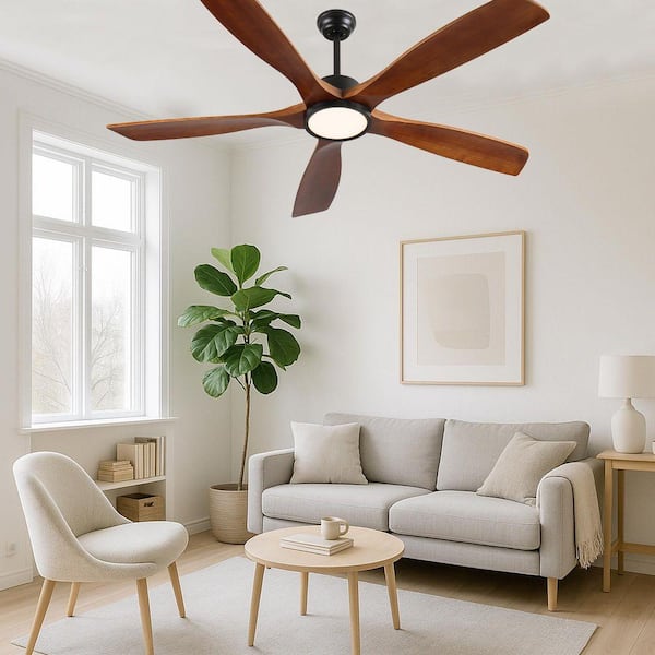 PUDO 60 in. Integrated LED Low Profile Brown Indoor Ceiling Fan