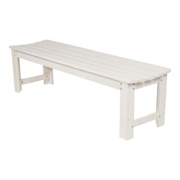 Shine Company Backless 60 in. Eggshell White Wood Outdoor Bench