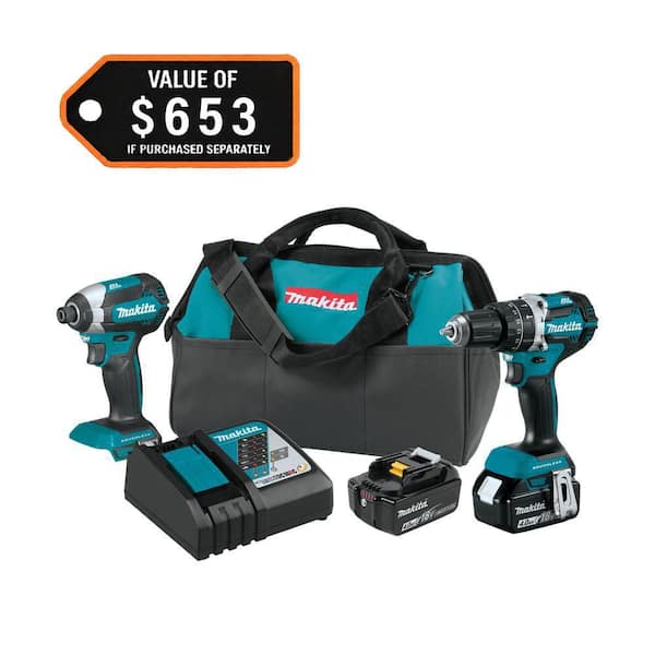 18V LXT Lithium-Ion Brushless Cordless Hammer Drill and Impact Driver Combo Kit (2-Tool) w/ (2) 4Ah Batteries, Bag