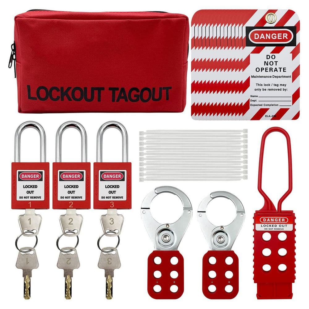 Red Electrical Lockout Tagout Kit Group Lockout Hasps Loto Tags Safety Padlocks Numbered Nylon Ties Pocket Bag price history on PriceWatchPro
