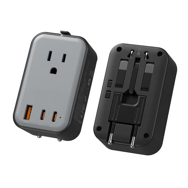 20W Universal Travel Adapter, Ultra Thin International Power Adapter with 2 USB C, 1 USB A, (Type C/G/A/I) Black Silver