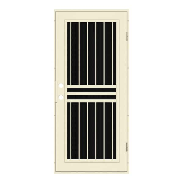 Unique Home Designs 30 in. x 80 in. Plain Bar Beige Hammer Left-Hand Surface Mount Aluminum Security Door with Charcoal Insect Screen