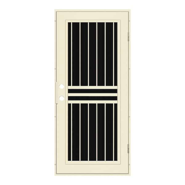 Unique Home Designs 32 in. x 80 in. Plain Bar Beige Hammer Left-Hand Surface Mount Aluminum Security Door with Charcoal Insect Screen