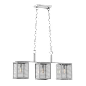 3-Light Brushed Nickel Island Pendant with Etched Clear Glass Shades