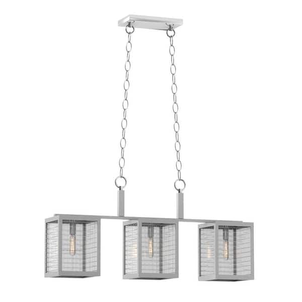 Home Decorators Collection 3-Light Brushed Nickel Island Pendant with Etched Clear Glass Shades