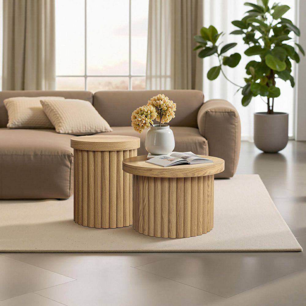 15.7 in. Brown Wood Fluted Round Side Table - thumbnail 5
