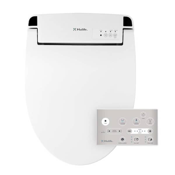 Hulife HLB-4000 For Elongated and French Curve Toilets, Electric Bidet Seat in White with Nightlight and Remote Control