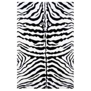 Fun Time Zebra Skin White 4 ft. x 7 ft. Area Rug