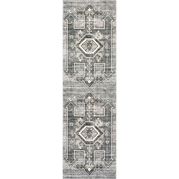 RUGS USA Sagebrush Geometric Machine Washable Gray 3 ft. x 8 ft. Runner Rug