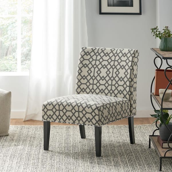 Noble House Kassi Grey Geometric Patterned Fabric Accent Chair