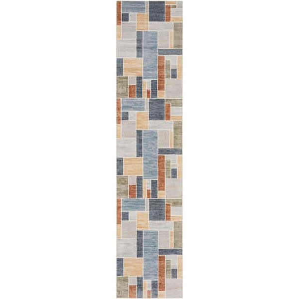 Nourison Astra Machine Washable Multicolor 2 ft. x 6 ft. Paneled Contemporary Runner Area Rug