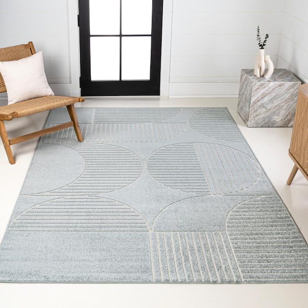 Nordby High-Low Geometric Arch Scandi Striped Light Blue/Cream 8 ft. x 10 ft. Indoor/Outdoor Area Rug