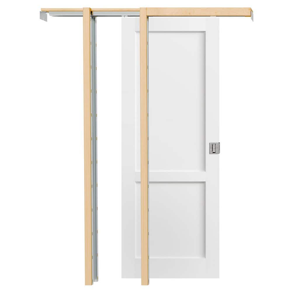 24 in. x 80 in. 2-Panel White Primed Pine Wood Sliding Pocket Door with Lock, Soft Close and Frame Kit Set, Pantry door price history on PriceWatchPro